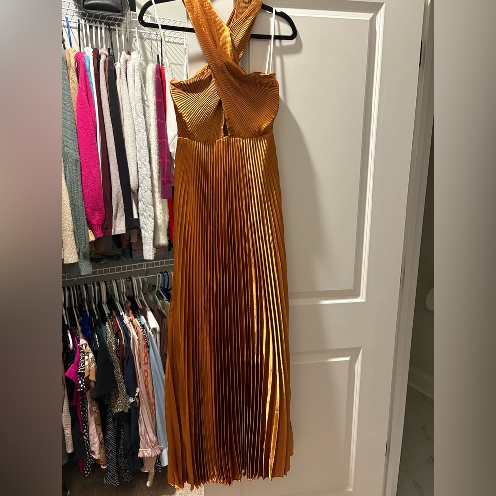 Elegant Gold Pleated Gown. New with tags!
